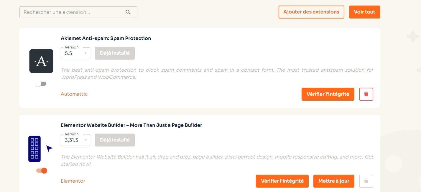 o2switch WP Tiger - Extensions