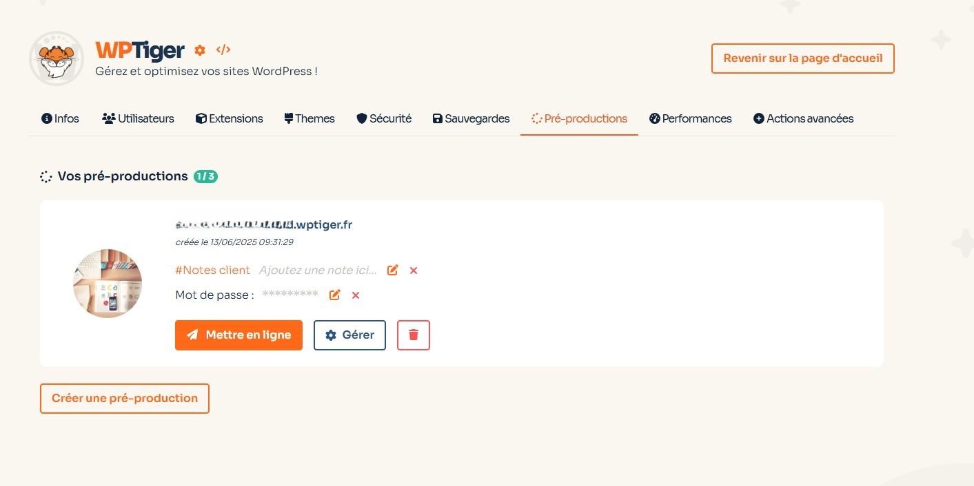 o2switch WP Tiger - Pré-productions