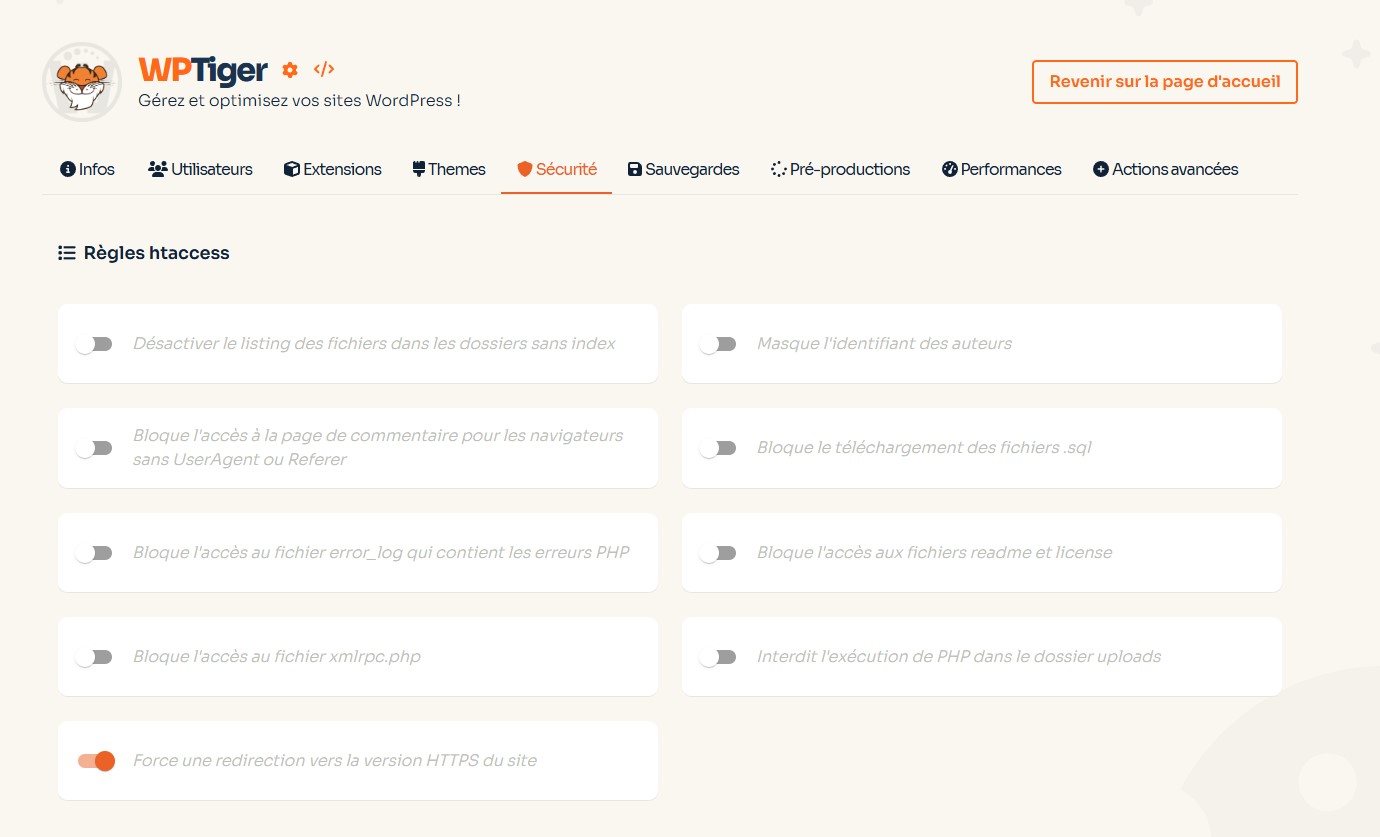 o2switch WP Tiger - Sécurité