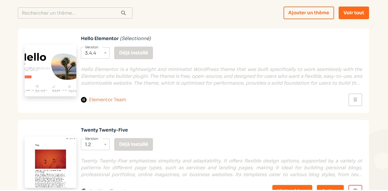 o2switch WP Tiger - Thèmes